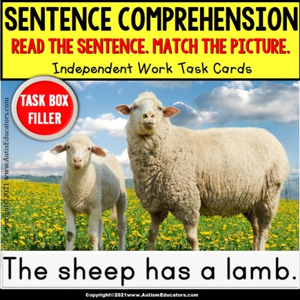 SENTENCE COMPREHENSION Word Knowledge Task Box Filler Activities| ANIMALS and OFFSPRING 